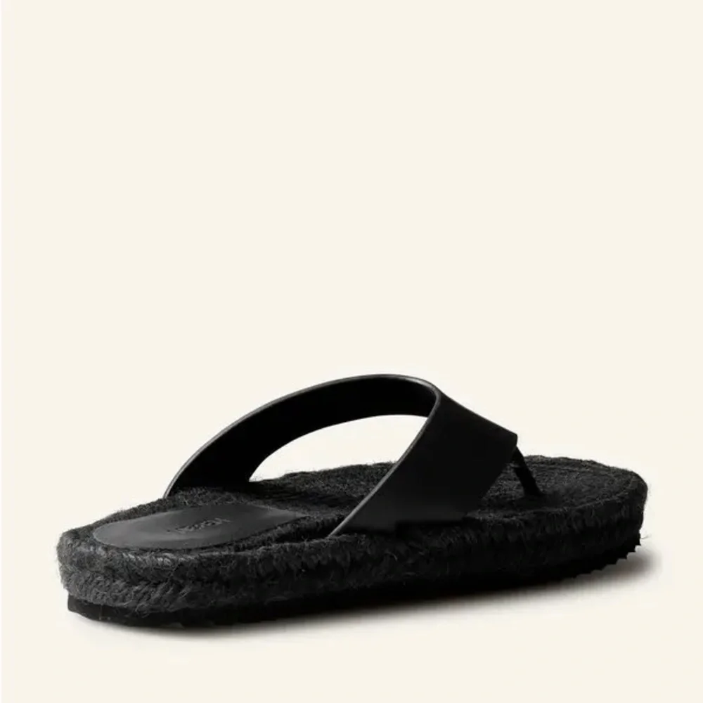 ME+EM Black Leather Espadrille Toe-Post Sandals